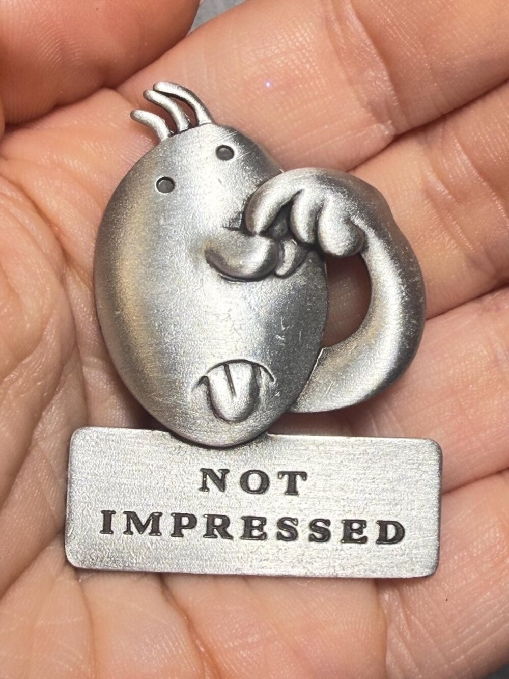 Not Impressed Brooch Vintage Funny Character Pin signed J Benton